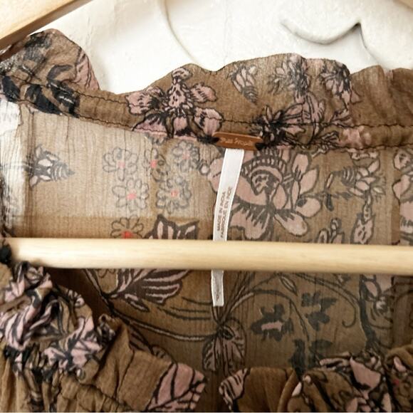 NWT Free People Hendrix Brown Black Sheer Boho Tassel Peasant Top Blouse Size S - Picture 8 of 8